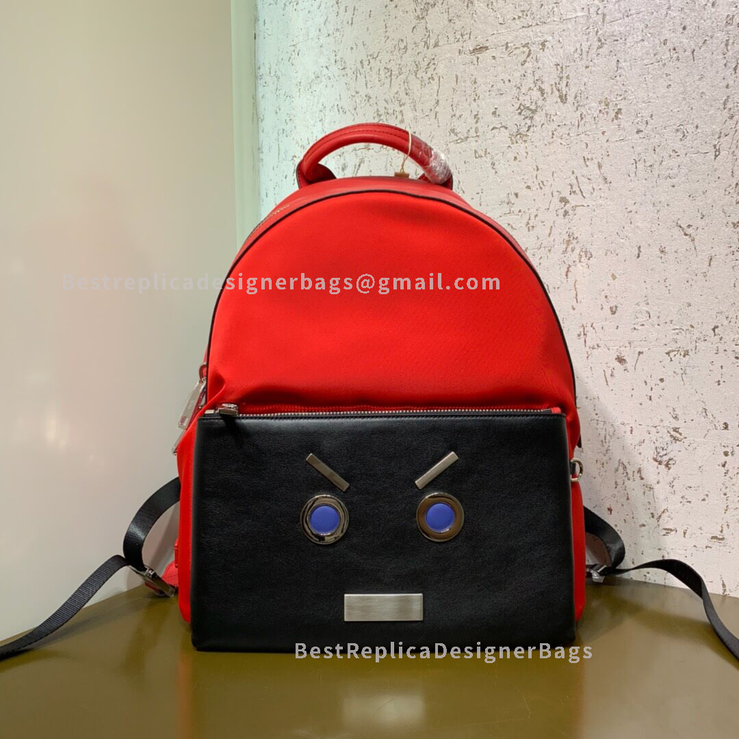 Fendi Red And Black Nylon And Leather Backpack 266